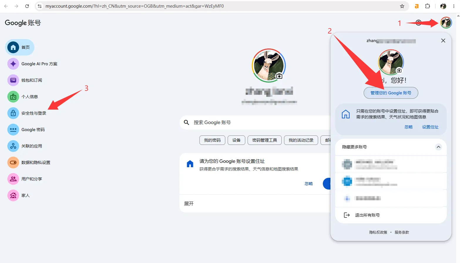 Google 账号安全性页面